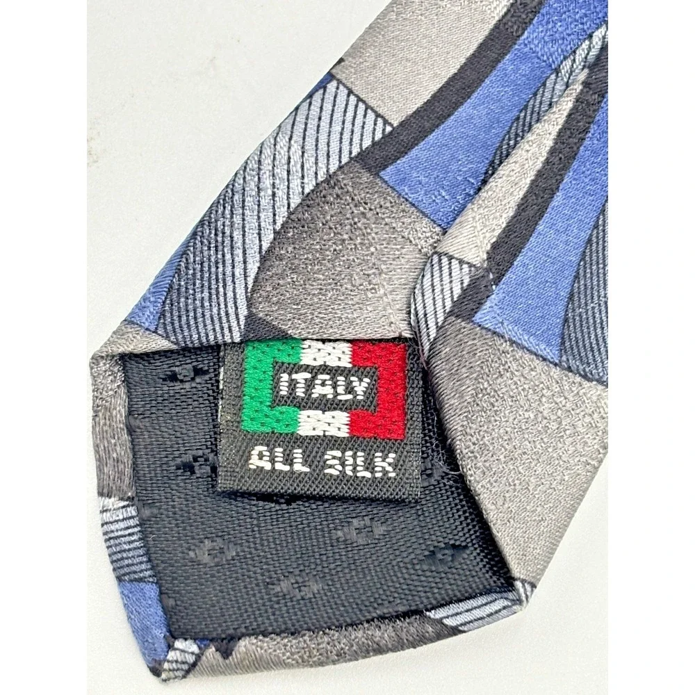 Joseph & Feiss International Men's Silk Neck Tie, Blue/Black Geometric Pattern